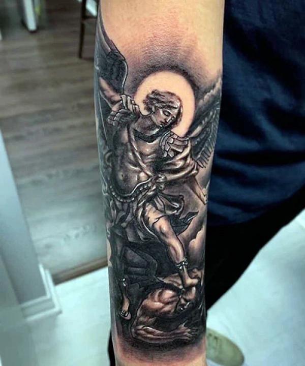 Blackwork warrior Archangel Michael Tattoo