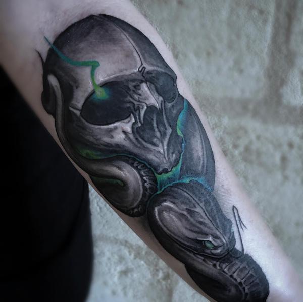 Blackwotk death eater sleeve tattoo