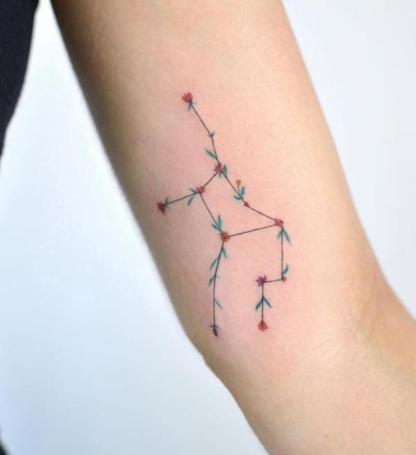 Botanical Virgo constellation tattoo