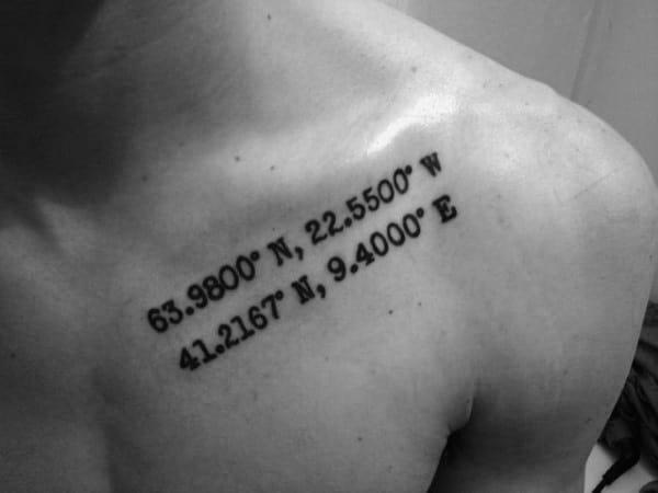 Chest coordinates tattoo
