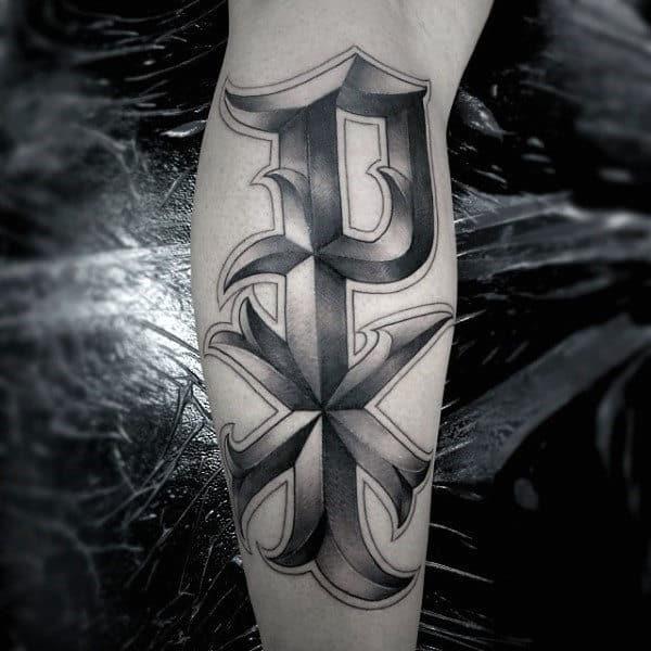Chi Rho 3D lettering tattoo