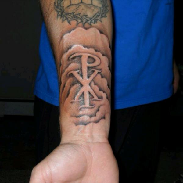 Chi Rho in clouds tattoo