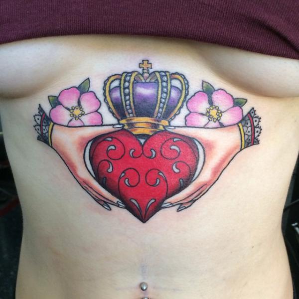 Claddagh stomach tattoo for women