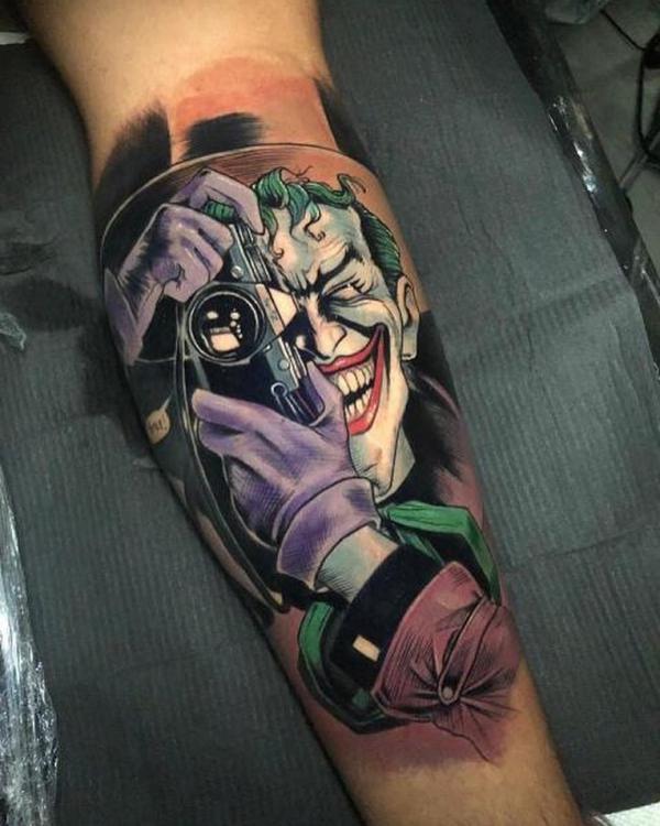 Colored killing joke joker tattoo forearm