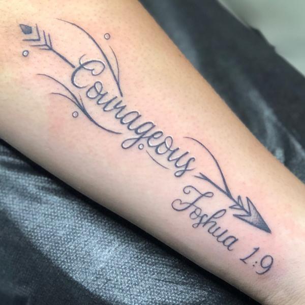 Courageous Joshua 1 9 tattoo forearm