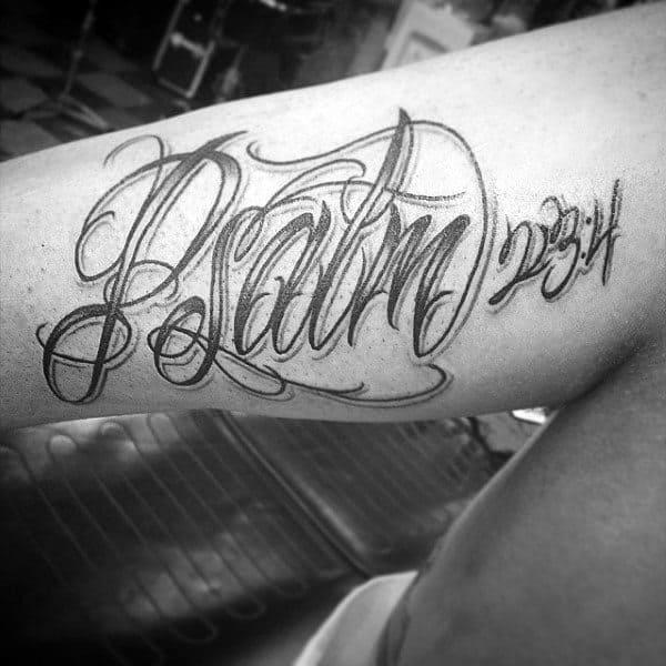 Cursive psalm 23 4 lettering tattoo
