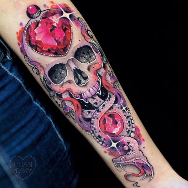Decorative death eater with stars and diamond tattoo