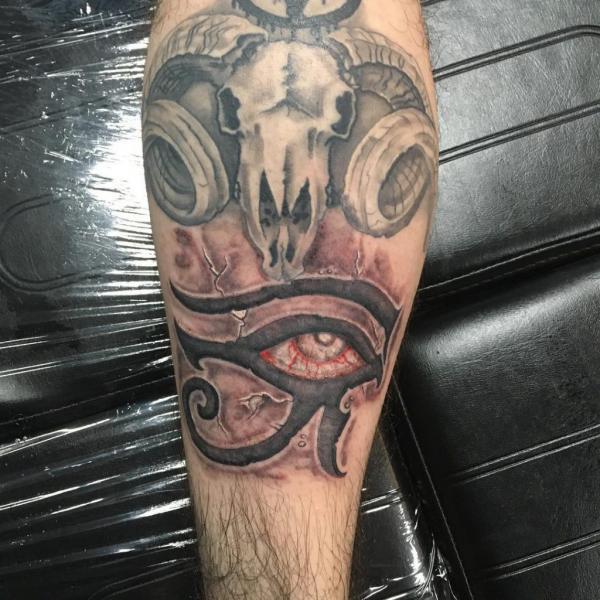 Eye of Ra and Ram skull tattoo