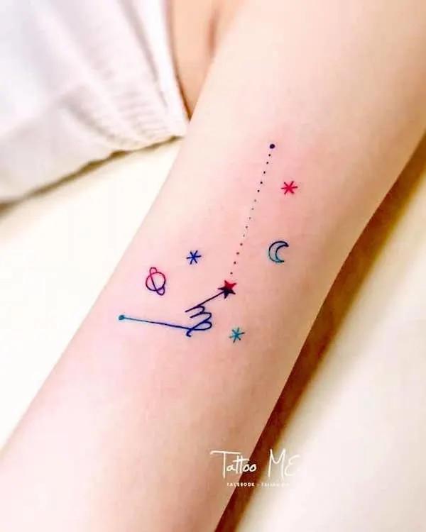 Feminine Virgo glyph with earth moon and stars tattoo