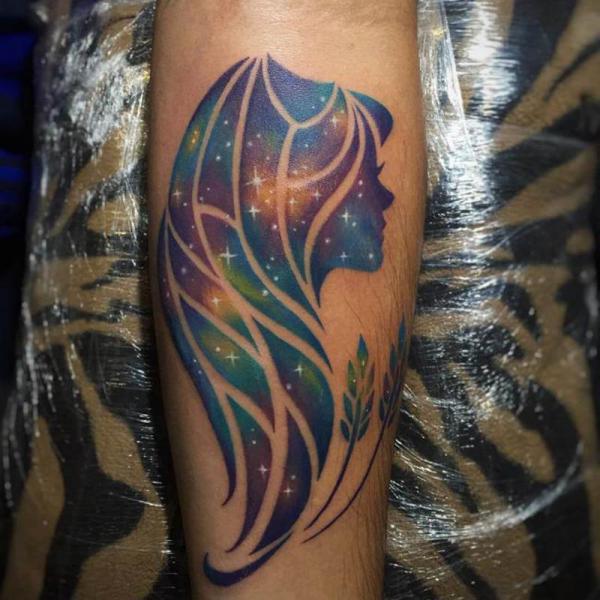 Galaxy virgo woman with wheat tattoo