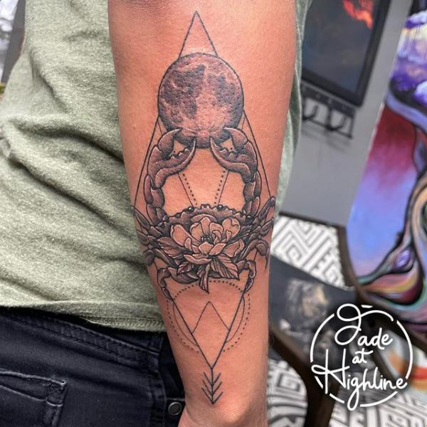 Geometric Zodiac cancer crab with moon tattoo