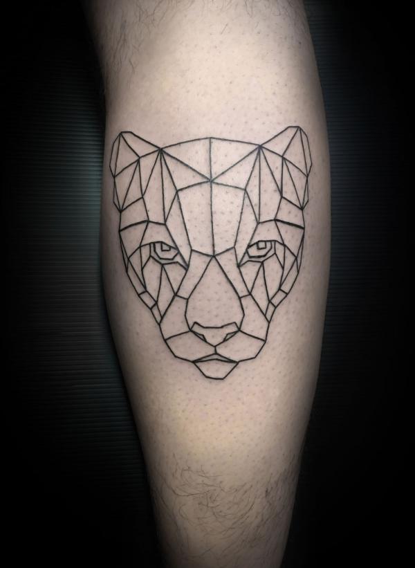 Geometric panther head tattoo