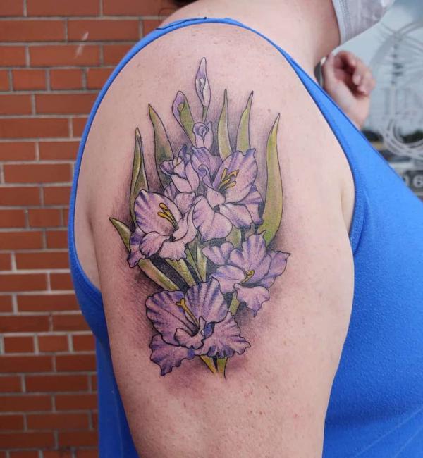 Gladiolus Flower Shoulder Tattoo