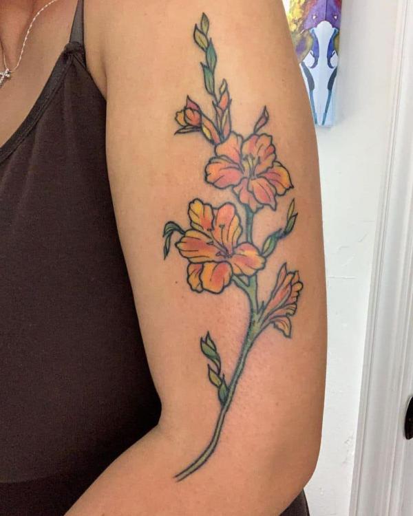 Gladiolus Flower Upperarm Tattoo