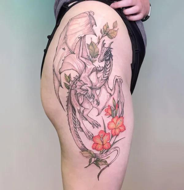 Gladiolus and dragon tattoo
