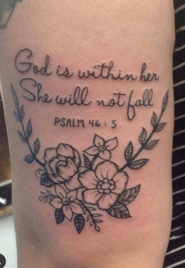 God is within her she will not fail Psalm 46 5 with flower tattoo
