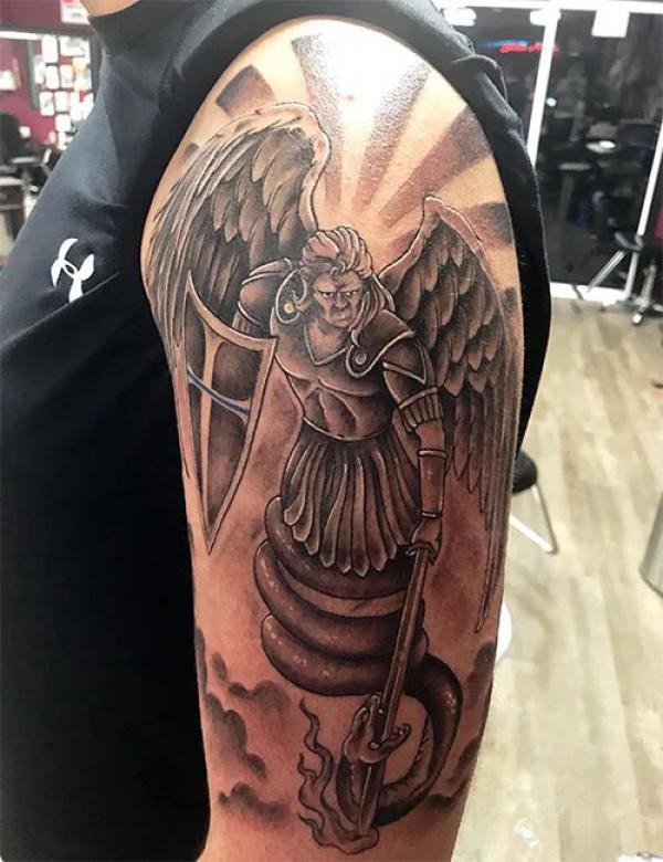 Guardian Saint Michael and dragon tattoo
