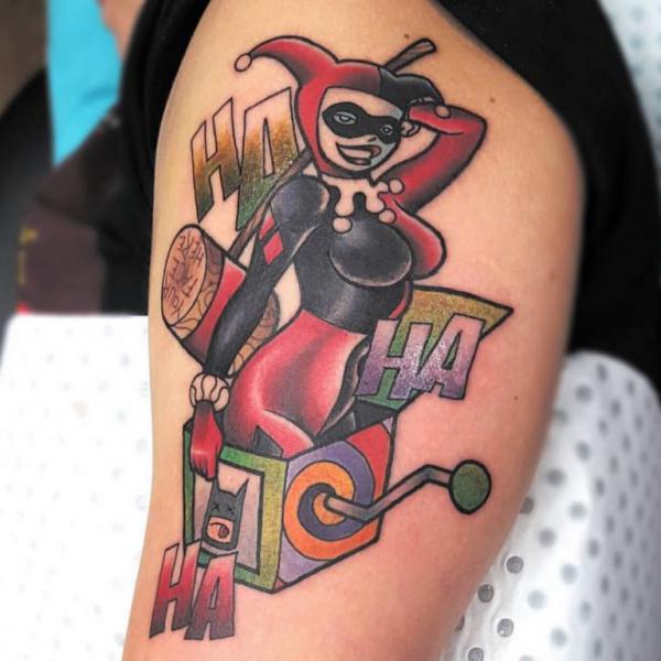 Hahaha Batman Harley Quinn with Mallet tattoo