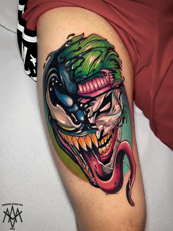 Half Joker half Venom tattoo