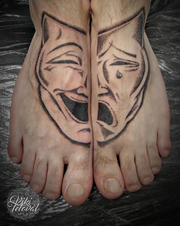 Half Laugh half Cry feet Tattoo
