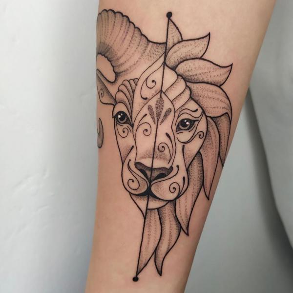 Half Leo and half Aries Ram tattoo