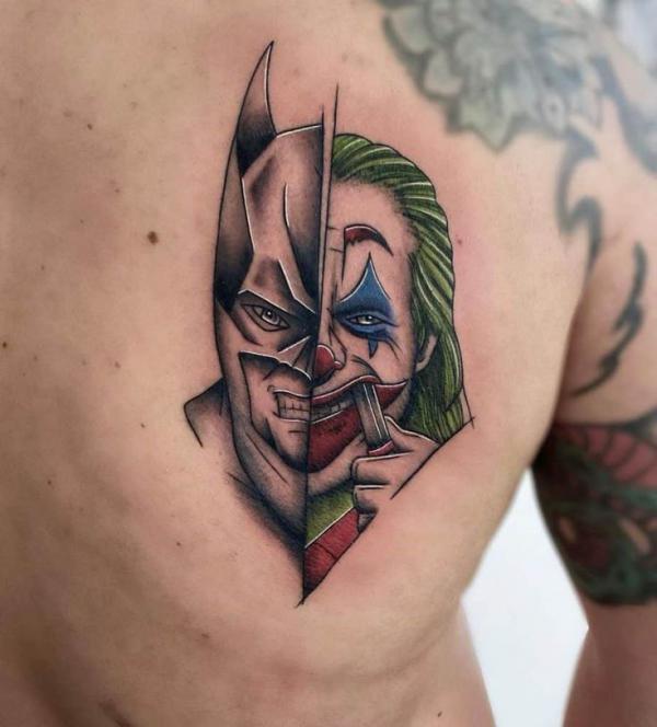 Half batman half Joker tattoo