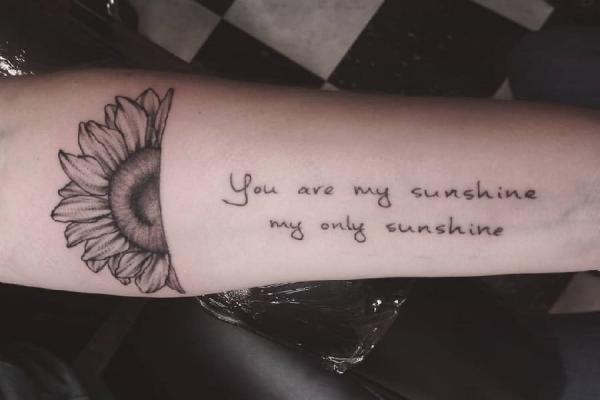 Half sunflower you are my sunshine mu only sunshine forearm tattoo