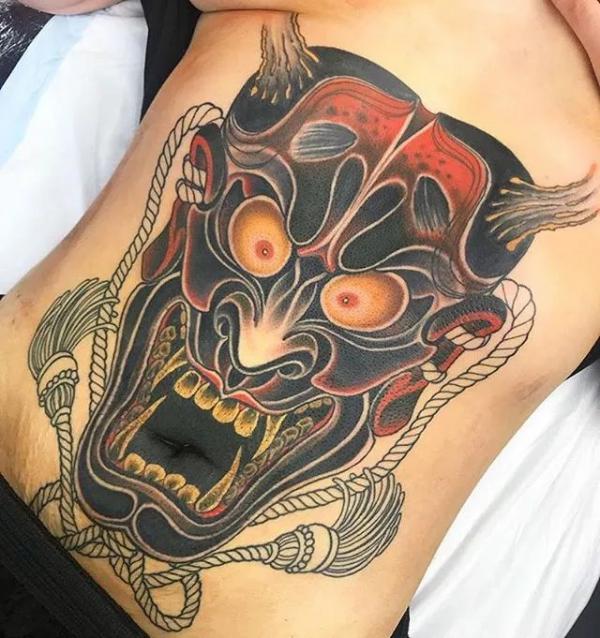 Hannya stomach tattoo
