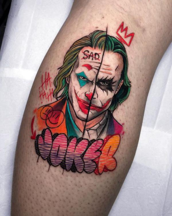 Happy and sad joker tattoo
