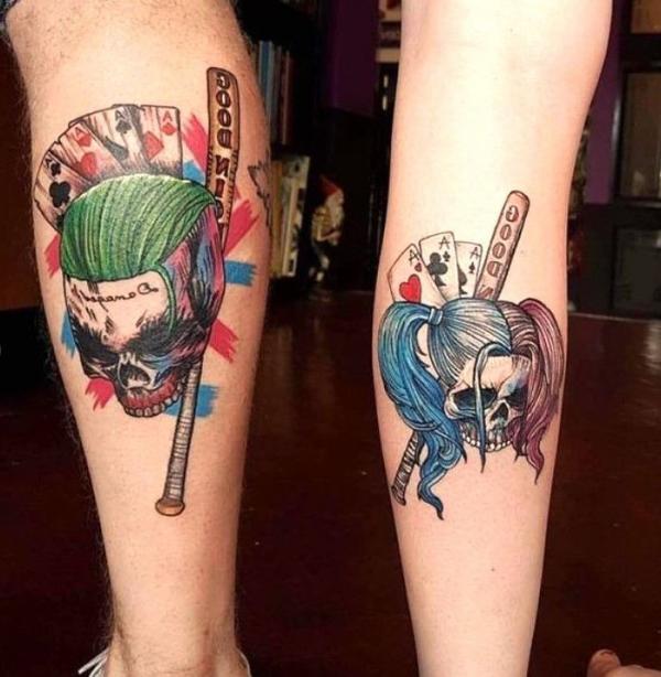 Harley Quinn and Joker skull tattoo