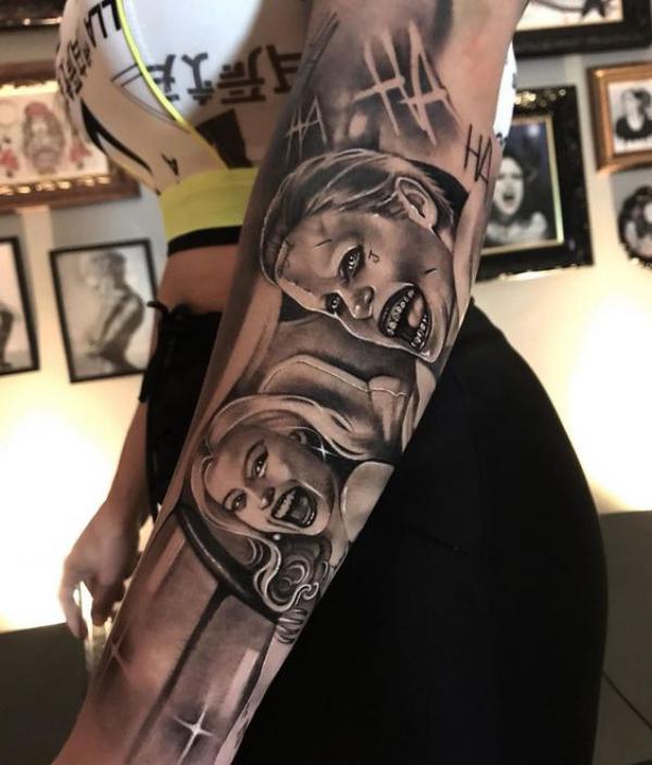 Harley Quinn and joker Hahaha tattoo