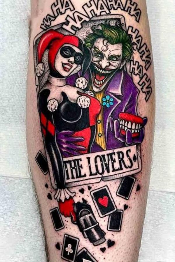 Harley Quinn and joker card tattoo