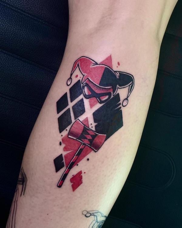 Harley Quinn diamond and Mallet tattoo