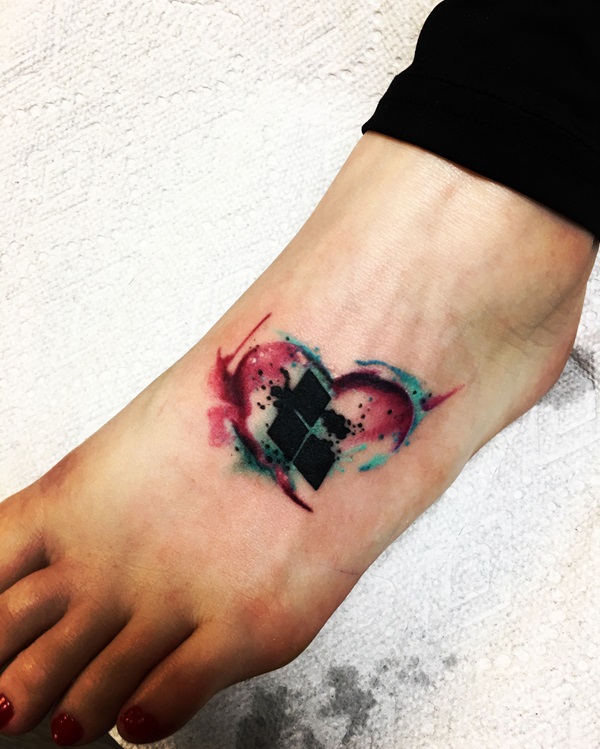 Harley Quinn diamond heart foot tattoo