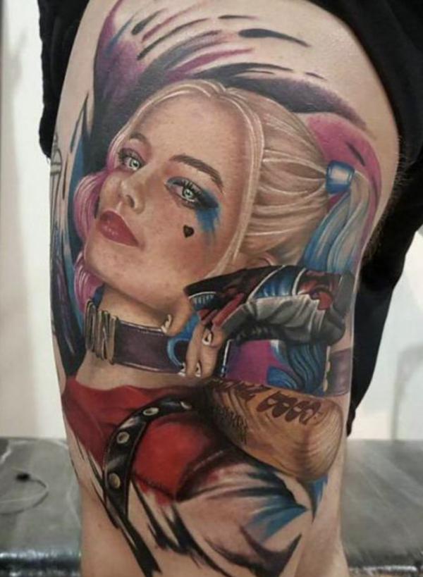 Harley Quinn thigh tattoo