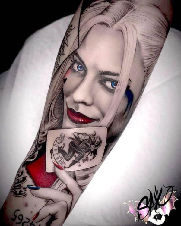 Harley Quinn with card tattoo