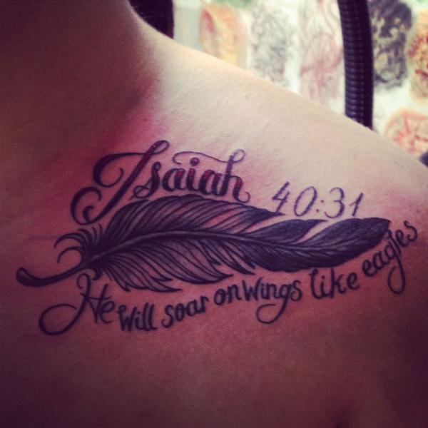 He will soar on wings like eagles isaiah 40 31 with feather tattoo