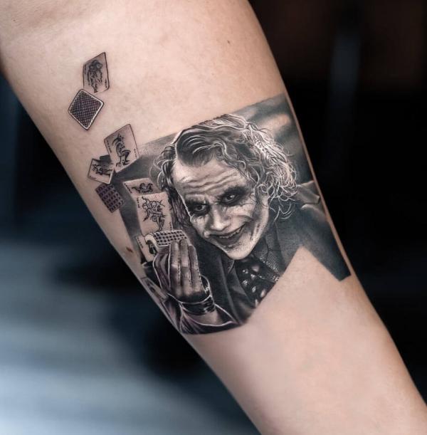 Heath Ledger joker playing cards tattoo