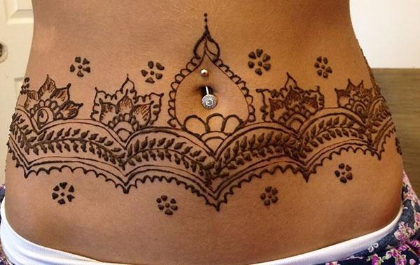 Henna mehendi stomach tattoo