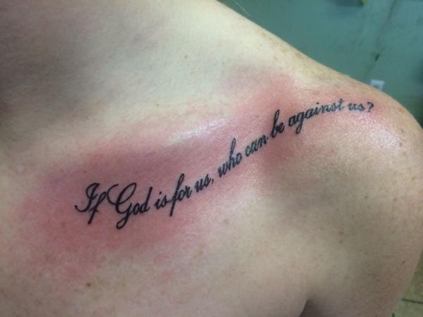 If God is for us who can be against us Romans 8 31 clavicle tattoo