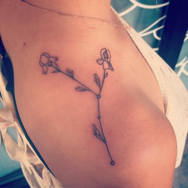Iries flower Zodiac Cancer Constellation shoulder tattoo