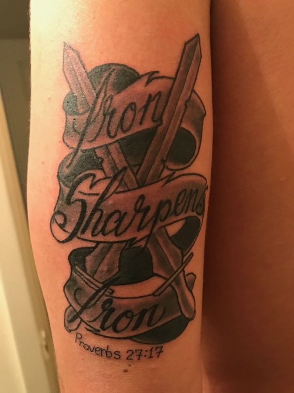 Iron sharpens iron proverbs 27 17 tattoo leg