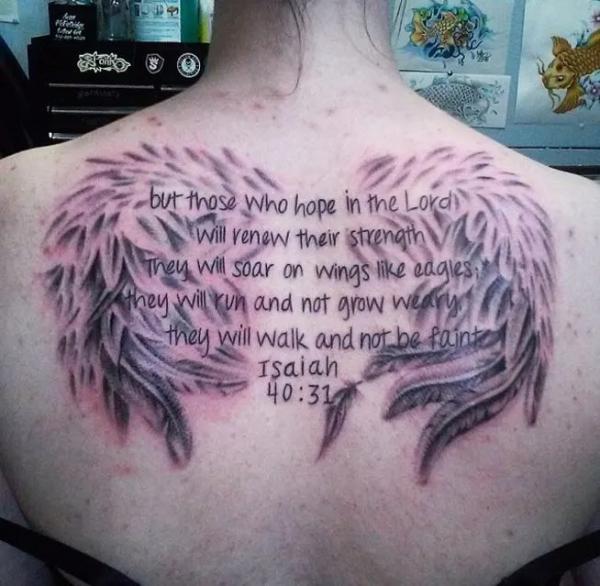 Isaiah 40 31 Bible verse with wings tattoo