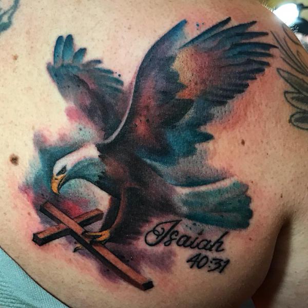 Isaiah 40 31 with eagle and cross tattoo