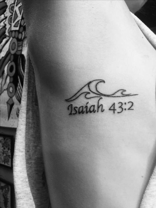 Isaiah 43 2 with wave tattoo