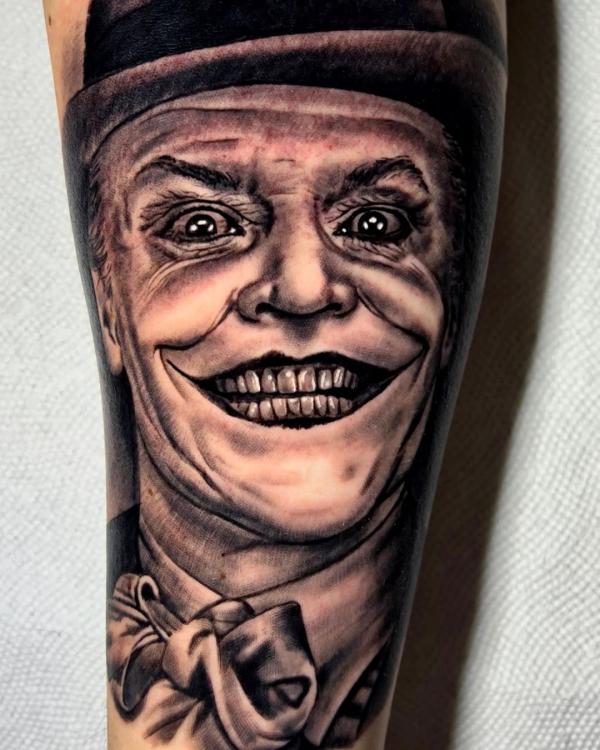 Jack Nicholson joker portrait tattoo