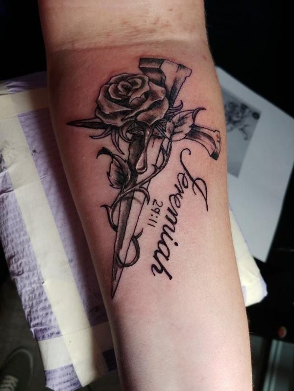 Jeremiah 29 11 with rose and cross tattoo