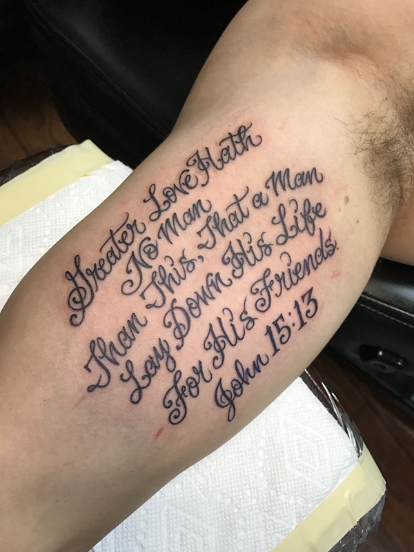 John 15 13 Calf tattoo