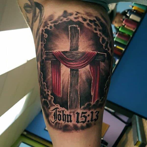 John 15 13 with cross tattoo