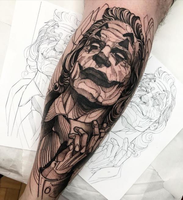 Joker sketch calf tattoo